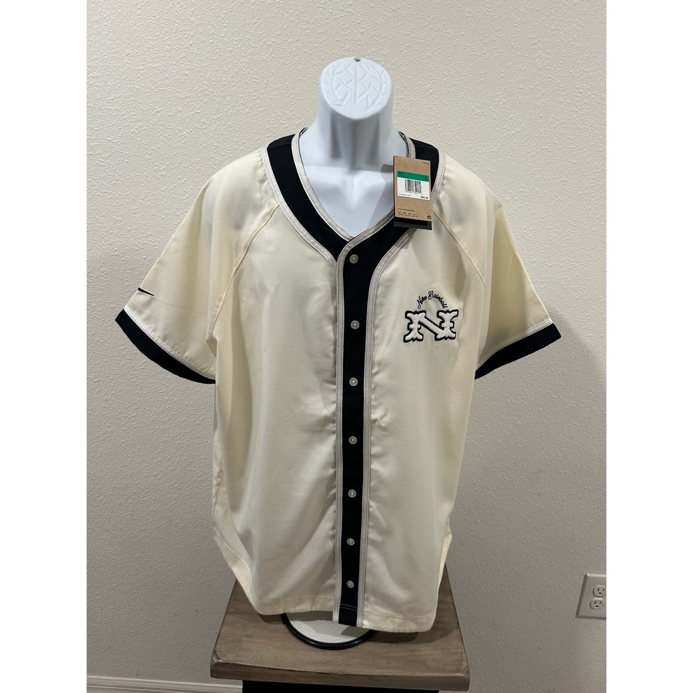 Nike Baseball Dri-FIT Jersey Mens XL Sail Black Button Up Short-Sleeve Top New
